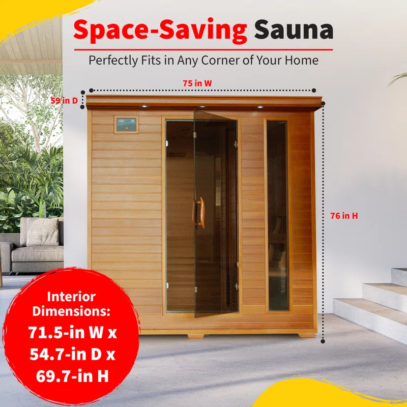 6-Person Cedar Infrared Sauna with 10 Carbon Heaters