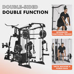 Smith Machine Power Cage, Multi-Function Home Gym System with Cable Crossover, 121LB Weight Stack