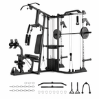 Smith Machine Power Cage, Multi-Function Home Gym System with Cable Crossover, 121LB Weight Stack