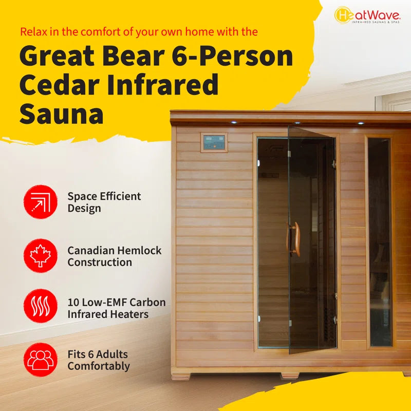 6-Person Cedar Infrared Sauna with 10 Carbon Heaters